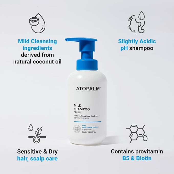 Atopalm Mild Shampoo 10.1 Fl. Oz. 300ml, Tear-Free Hypoallergenic Hair Care for Sensitive Skin, Biotin for Dry Scalp, Paraben & Mineral Oil-Free, pH Balancing, Nourishing, Hydrating | Kbeauty - Image 3