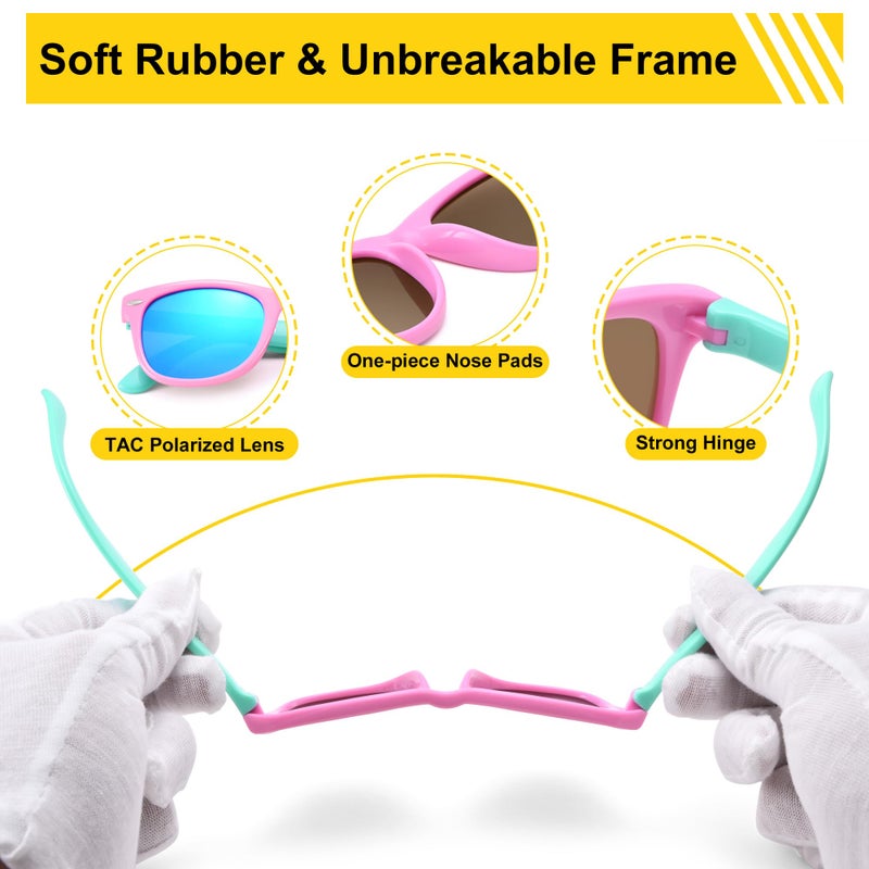 AZorb Kids Polarized Sunglasses TPEE Rubber Flexible Frame for Boys Girls Age 3-8, 100% UV Protection (Purple Pink/Grey) - Image 3