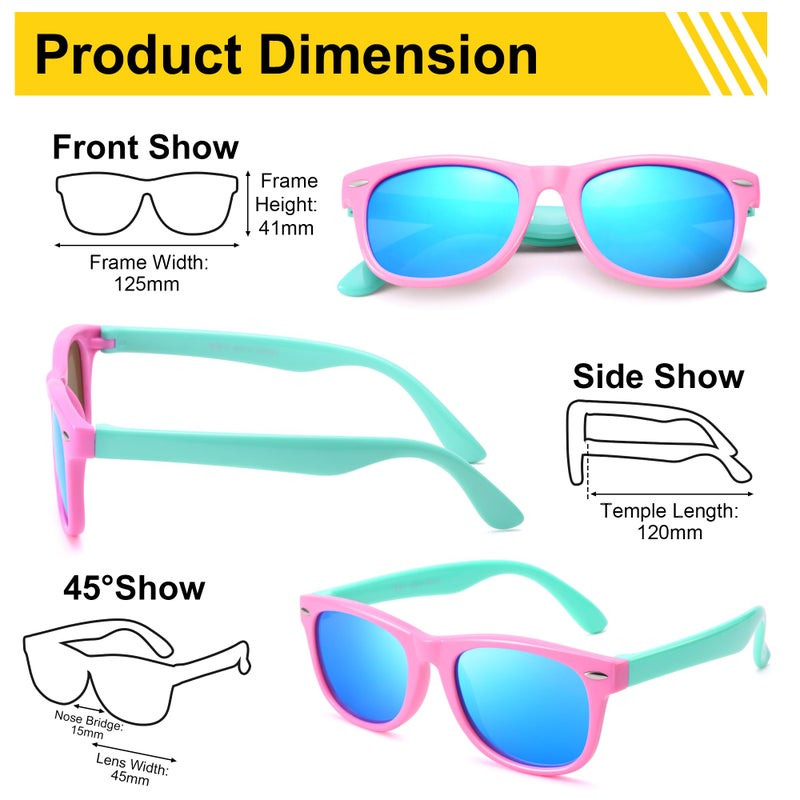 AZorb Kids Polarized Sunglasses TPEE Rubber Flexible Frame for Boys Girls Age 3-8, 100% UV Protection (Purple Pink/Grey) - Image 5