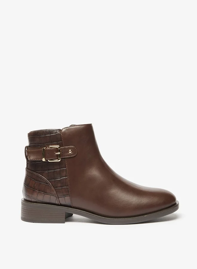 Celeste Women's Solid Ankle Boots with Buckle and Zip Closure