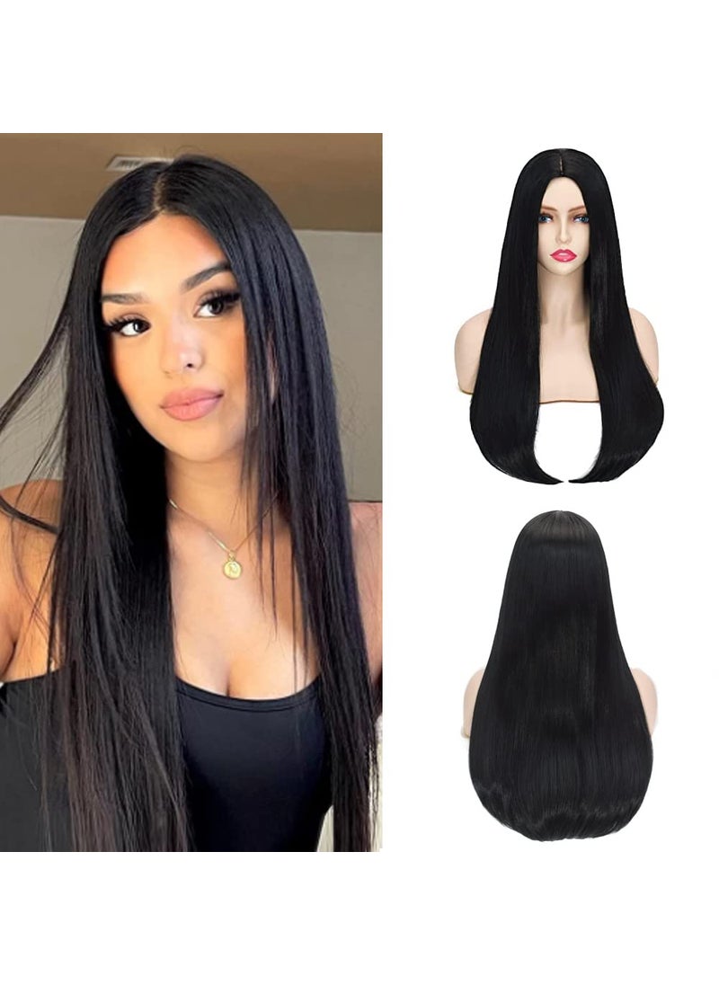 Coraline Coraline Long Black Wig Long Straight Middle Part Black Parting Halloween Costume Cosplay and Daily Wig (black) 