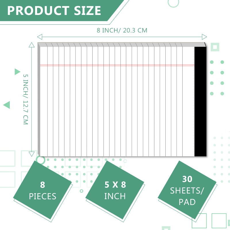 PINJINGPRO Legal Pads 5 x 8 Inch Notepad, 8 Pack Note Pads College Ruled Perforated Memo Pad for Work Study Daily Note Taking List, Lined Writing Pads Memo Refills Notepads for Office Home School, 30 Sheet/Pad - Image 2