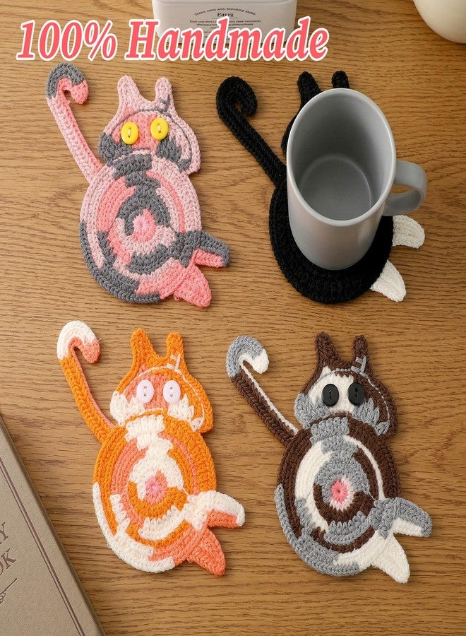 Elegaperma 4 Pcs Cat Coaster, Fun Woven Creative Cute Cat Coasters for Drinks, Cute Coffee Coasters for Home Decor Tabletop Protection - Image 5