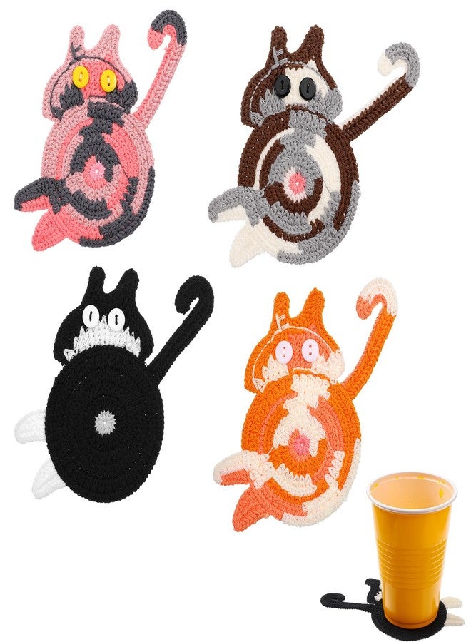 Elegaperma 4 Pcs Cat Coaster, Fun Woven Creative Cute Cat Coasters for Drinks, Cute Coffee Coasters for Home Decor Tabletop Protection - Image 1