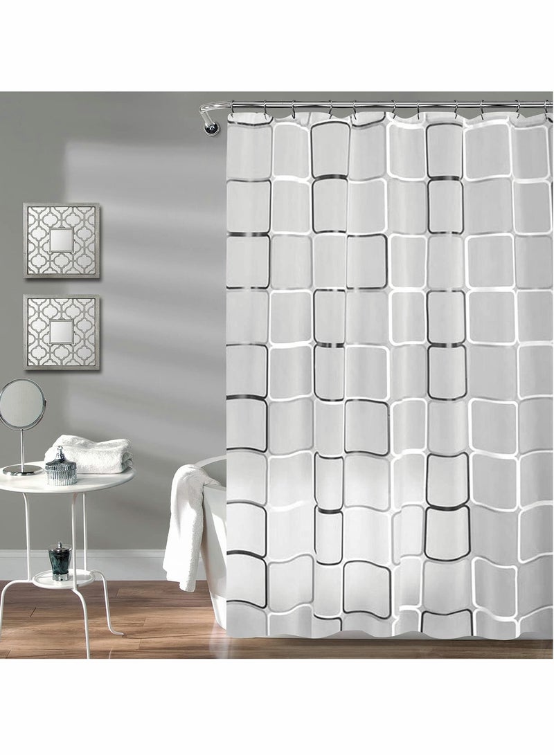 KASTWAVE Bathroom Shower Curtain, Black and White Plaid Plastic Shower Curtain for Bathroom Decor, Waterproof Transparent Shower Curtain Hook Set, Modern Bathroom Curtain 71" x 71"  - Image 1