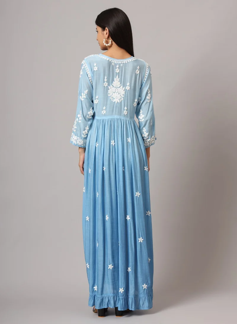 Alaya Hand Embroidered Chikankari A-Line Gathering Pattern Muslin Jalabiya-AL4002