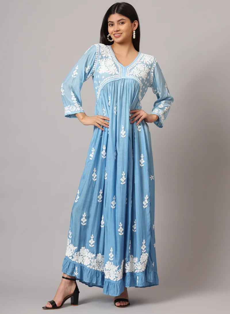 Alaya Hand Embroidered Chikankari A-Line Gathering Pattern Muslin Jalabiya-AL4002