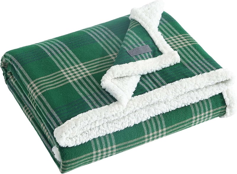 Eddie Bauer - Throw Blanket, Cotton Flannel Home Decor, All Season Reversible Sherpa Bedding (Union Bay Green, Throw) - Image 5