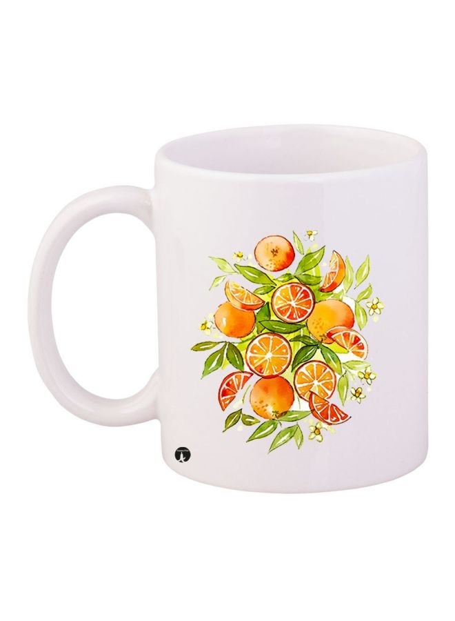 Oranges Printed Coffee Mug White/Green/Orange 11ounce