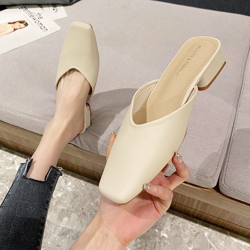 Hui Liya French-Style Closed-Toe Mules For Women 2024 Backless Slip-On Chunky Heel 2833-16 Breathable - Image 3