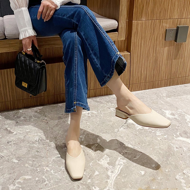 Hui Liya French-Style Closed-Toe Mules For Women 2024 Backless Slip-On Chunky Heel 2833-16 Breathable - Image 5