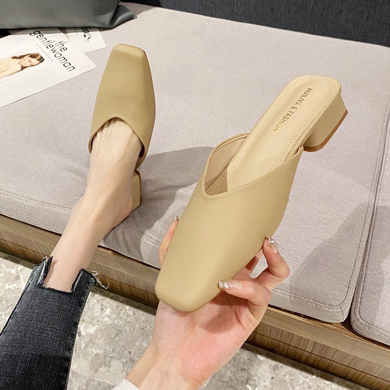 Hui Liya French-Style Closed-Toe Mules For Women 2024 Backless Slip-On Chunky Heel 2833-16 Breathable - Image 4