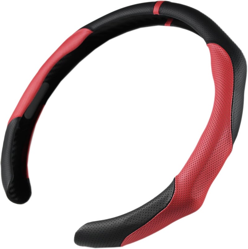 PartsTo Quick Install Enhanced Control Sporty Nappa Leather Steering Wheel Cover, Odorless Sweat-Proof Non-Slip Protector Universal Fit for 14.5-15 Inch Car SUV Truck Bordeaux Red - Image 2