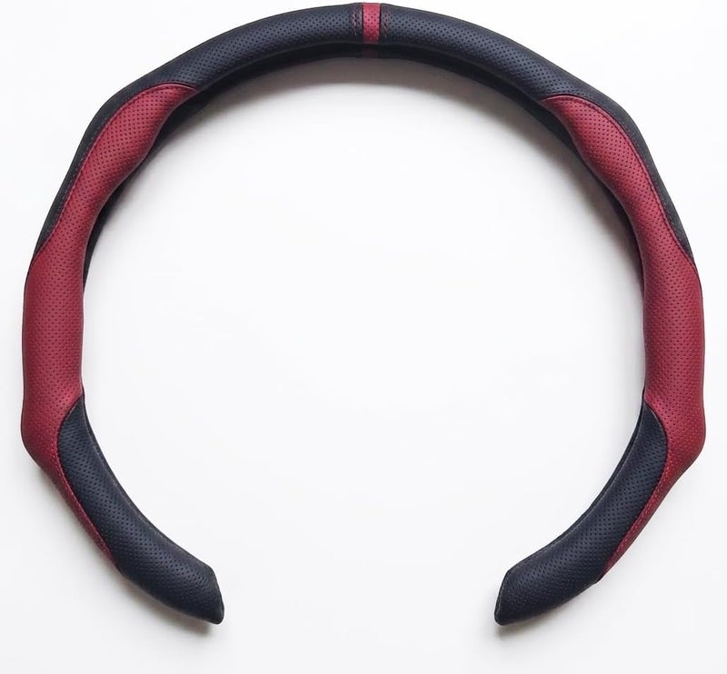 PartsTo Quick Install Enhanced Control Sporty Nappa Leather Steering Wheel Cover, Odorless Sweat-Proof Non-Slip Protector Universal Fit for 14.5-15 Inch Car SUV Truck Bordeaux Red - Image 1