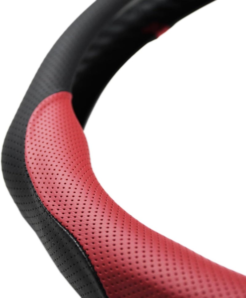 PartsTo Quick Install Enhanced Control Sporty Nappa Leather Steering Wheel Cover, Odorless Sweat-Proof Non-Slip Protector Universal Fit for 14.5-15 Inch Car SUV Truck Bordeaux Red - Image 3