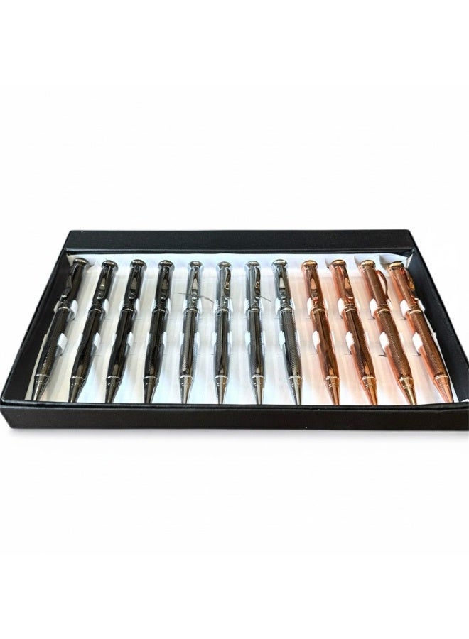 ركس تشكيلة أقلام فاخرة متنوعة لون اسود و سلفر و برونز جودة عالية وأداء سلس حبر جاف ازرق 12 قلم 69506 - Image 1