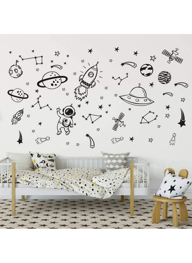 YOYOYU ART HOME DECOR Wall Decor for Boys Room Art Outer Space Star Rockets Planets Stickers Removable Space Wall Decal for Children Bedroom Decoration (Black)  - Image 3