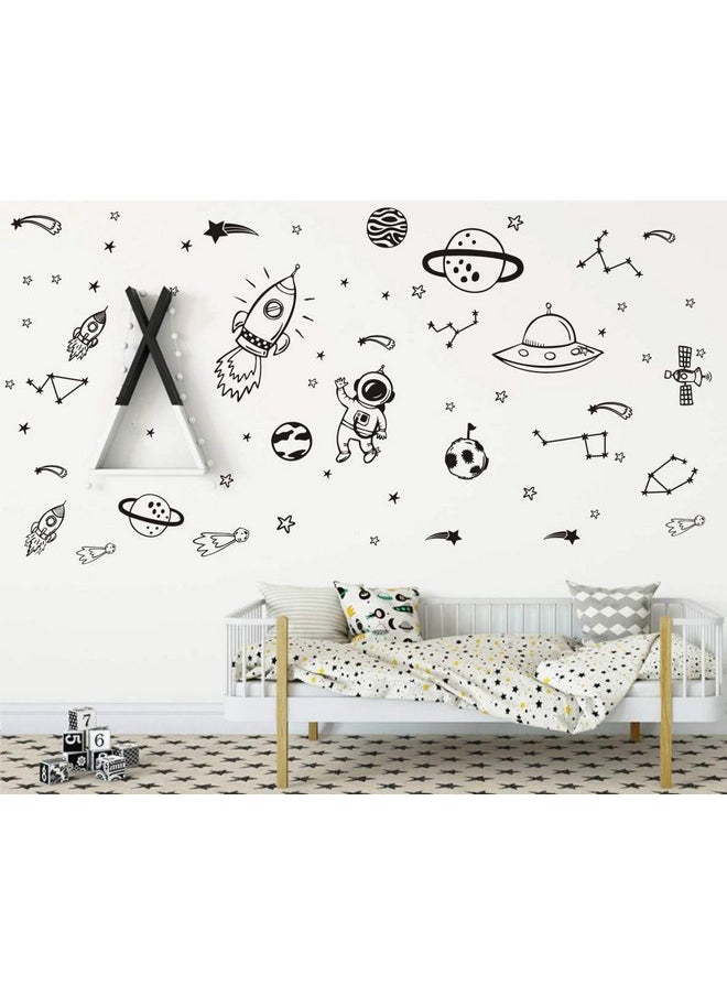 YOYOYU ART HOME DECOR Wall Decor for Boys Room Art Outer Space Star Rockets Planets Stickers Removable Space Wall Decal for Children Bedroom Decoration (Black)  - Image 4