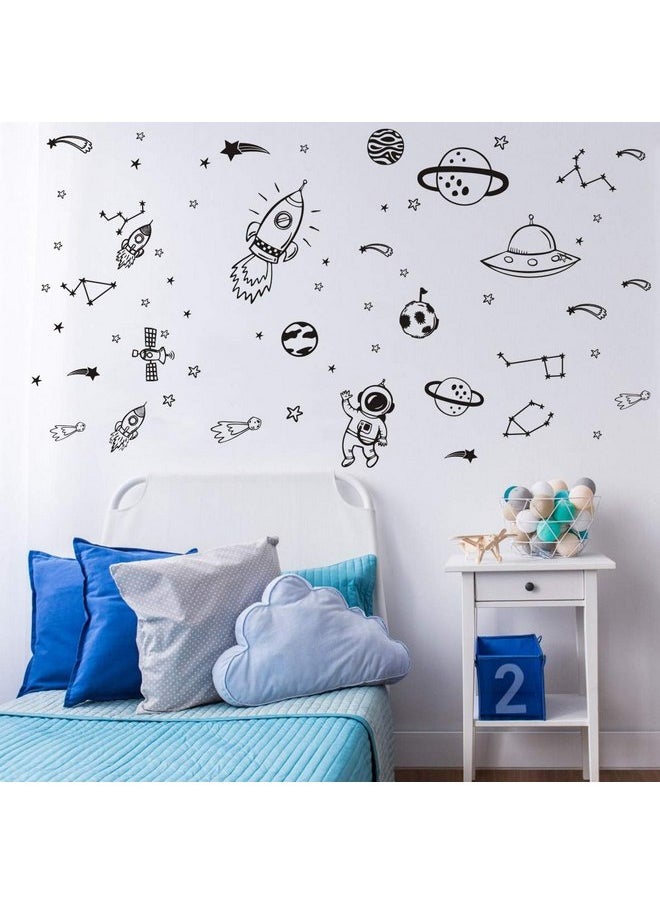 YOYOYU ART HOME DECOR Wall Decor for Boys Room Art Outer Space Star Rockets Planets Stickers Removable Space Wall Decal for Children Bedroom Decoration (Black)  - Image 2