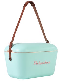 Polarbox Polarbox® 20 L Ice Box - For Outdoor Use - Portable - For Drinks And Food - Storage Box - Classic - Cyan/Baby Rose Cooler with Brown Leather Strap  - Image 2