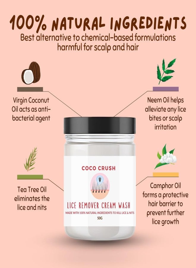 Coco Crush Fast-Acting Lice Removal Kit | Kills Lice & Nits in 30 Minutes | Ayurvedic Anti-Lice Shampoo, Herbal Cream Wash & Long Handle Comb | 100% Natural, Safe & Chemical-Free for Kids & Adults (100ml(2x50ml) + Comb) - Image 4
