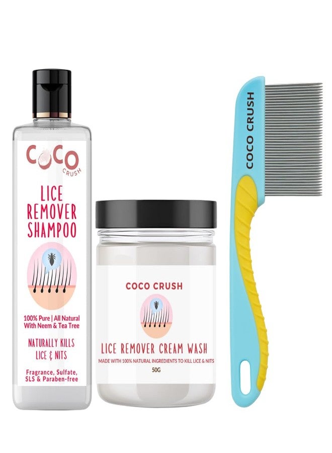 Coco Crush Fast-Acting Lice Removal Kit | Kills Lice & Nits in 30 Minutes | Ayurvedic Anti-Lice Shampoo, Herbal Cream Wash & Long Handle Comb | 100% Natural, Safe & Chemical-Free for Kids & Adults (100ml(2x50ml) + Comb) - Image 1