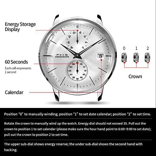 FEICE Men's Automatic Watch Mechanical Watch Stainless Steel Leather Band Watches Analog Curved Mirror Brushed Finish Casual Dress Watches for Men #FM212 (White) - Image 3