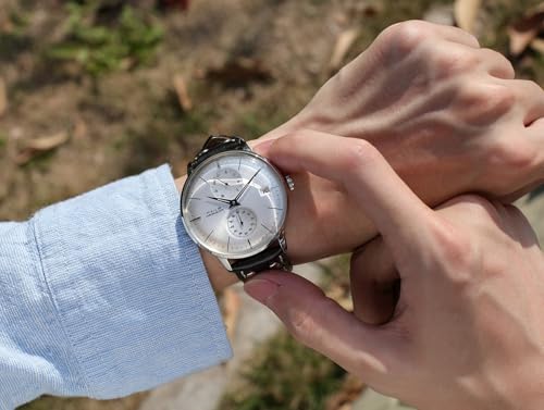 FEICE Men's Automatic Watch Mechanical Watch Stainless Steel Leather Band Watches Analog Curved Mirror Brushed Finish Casual Dress Watches for Men #FM212 (White) - Image 5