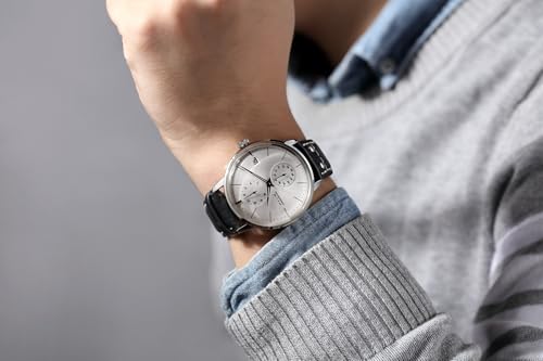 FEICE Men's Automatic Watch Mechanical Watch Stainless Steel Leather Band Watches Analog Curved Mirror Brushed Finish Casual Dress Watches for Men #FM212 (White) - Image 4