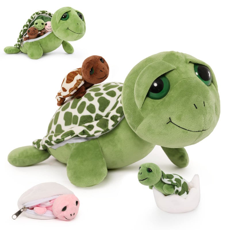 Karister 6Pcs Turtle Stuffed Animals with Three Babies Inside Shell14 Sea Turtle Plush Pillow Toy with Two Eggs Stuffed Tortoise for Kids Ocean Plush for Birthday Christmas or Baby Shower - Image 2