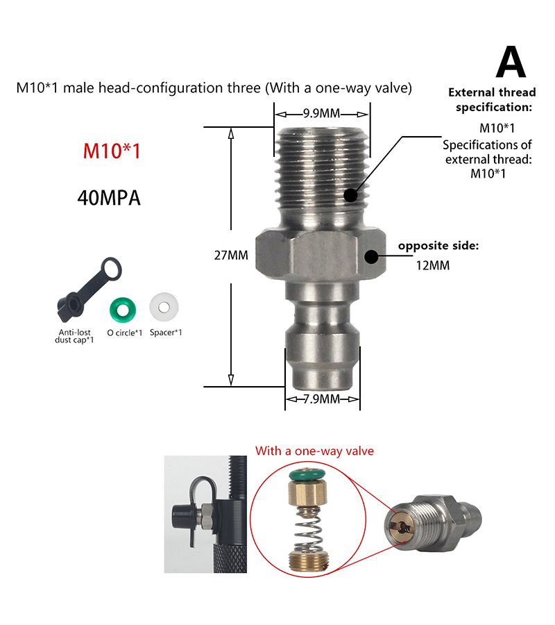 8mm Male Thread Quick Connect Valve For PCP Filling Model C High Pressure - Image 3