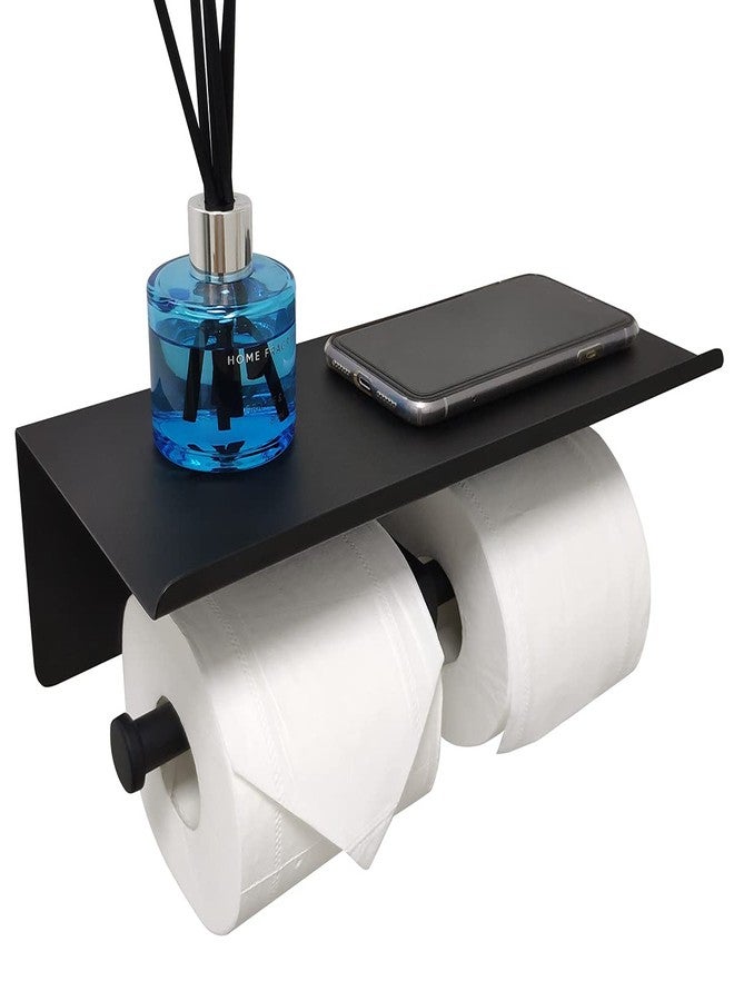 GZILA Double Toilet Paper Holder with Shelf Matte Black Wall Mounted, Dual Large Rolls Tissue Holder Multipurpose TP Dispenser, SUS 304 Stainless Steel - Image 1
