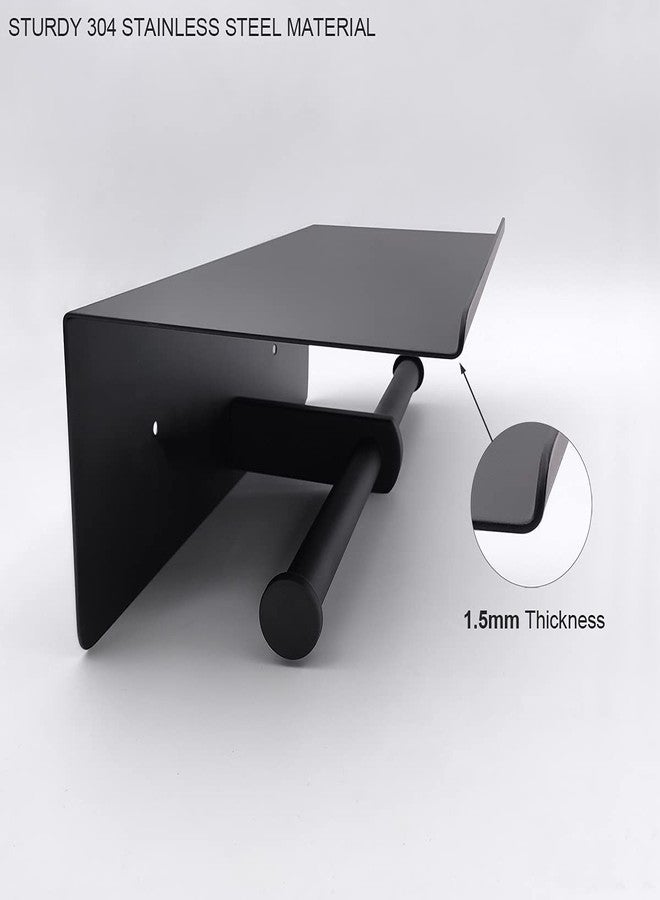 GZILA Double Toilet Paper Holder with Shelf Matte Black Wall Mounted, Dual Large Rolls Tissue Holder Multipurpose TP Dispenser, SUS 304 Stainless Steel - Image 2