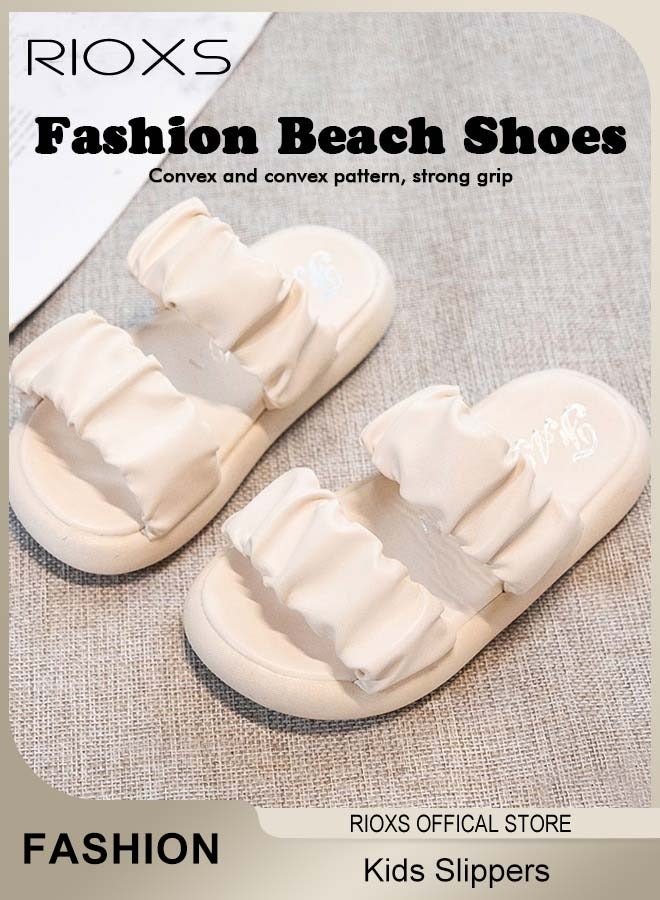 RIOXS Kids Girls Slippers, Princess Comfy Beach Slippers, Cloud Padded Sandal with Rushed Thick Straps Over the Foot, Girls' Double Straps Slip-ons, Fashion Summer Flat Sandals, Soft Slide Slippers for Girls Outdoor Indoor Wear, Classic White Slippers - Image 5