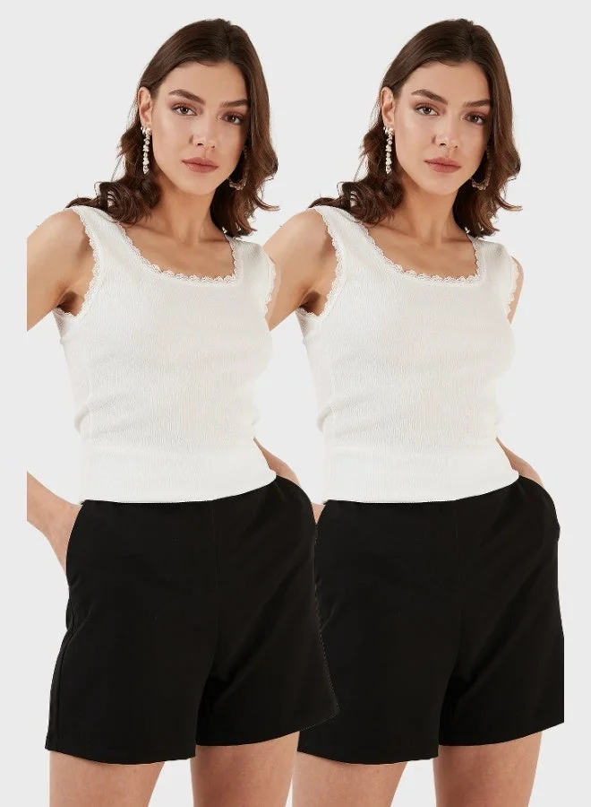 Lela Lela Slim Fit Thick Lace Square Neck Crepe 2-Pack Undershirt Women's Undershirt 5864979S2