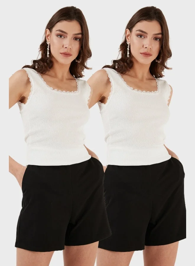 ليلا ليلا قميص داخلي نسائي سميك بياقة مربعة دانتيل ضيق قطعتين