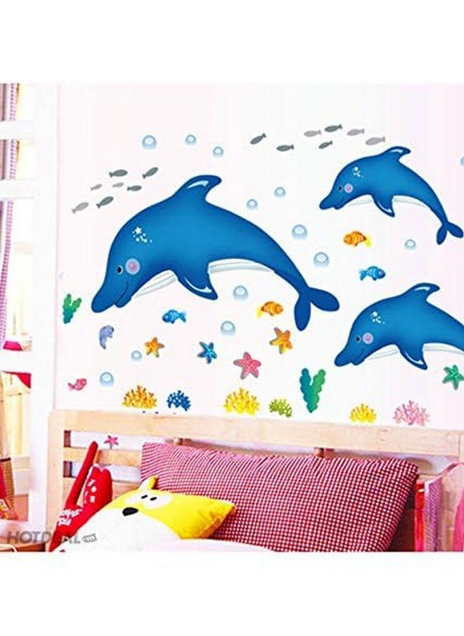 Decals Design Decals Design 'Cartoon Dolphins Star Fish Underwater Creatures' Wall Sticker (PVC Vinyl, 90 cm x 60 cm),Multicolour  - Image 2