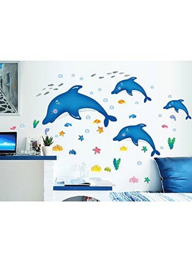 Decals Design Decals Design 'Cartoon Dolphins Star Fish Underwater Creatures' Wall Sticker (PVC Vinyl, 90 cm x 60 cm),Multicolour  - Image 5
