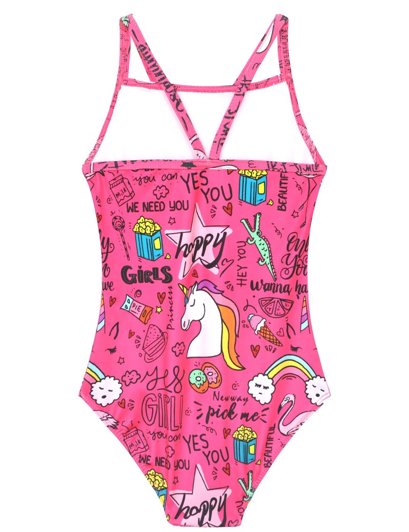 Nokecina Girls Swimsuit Size 6-7 Years Old One Piece Bathing Suit Hotpink Cartoon Swimwear for Little Kids Swimming Practice - Image 2