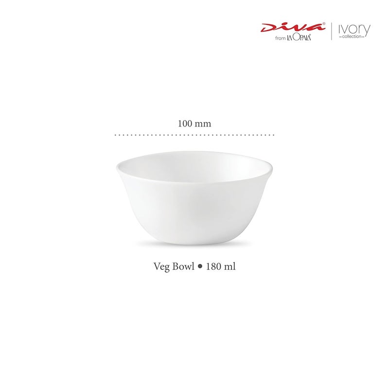 La Opala Diva Ivory Collection Opal Glass Vegetable Bowl Set 6 pcs Plain White - Image 2