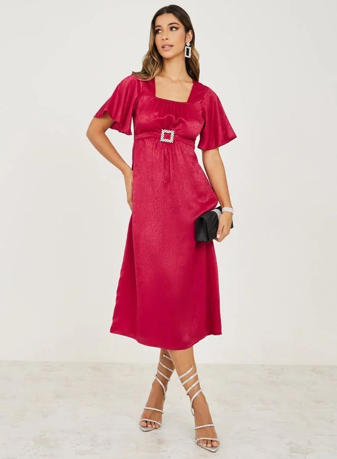 Styli Embellished Buckle A-Line Midi Dress