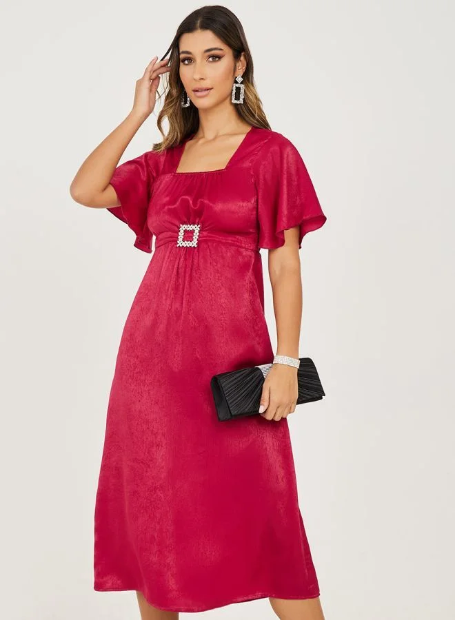 Styli Embellished Buckle A-Line Midi Dress
