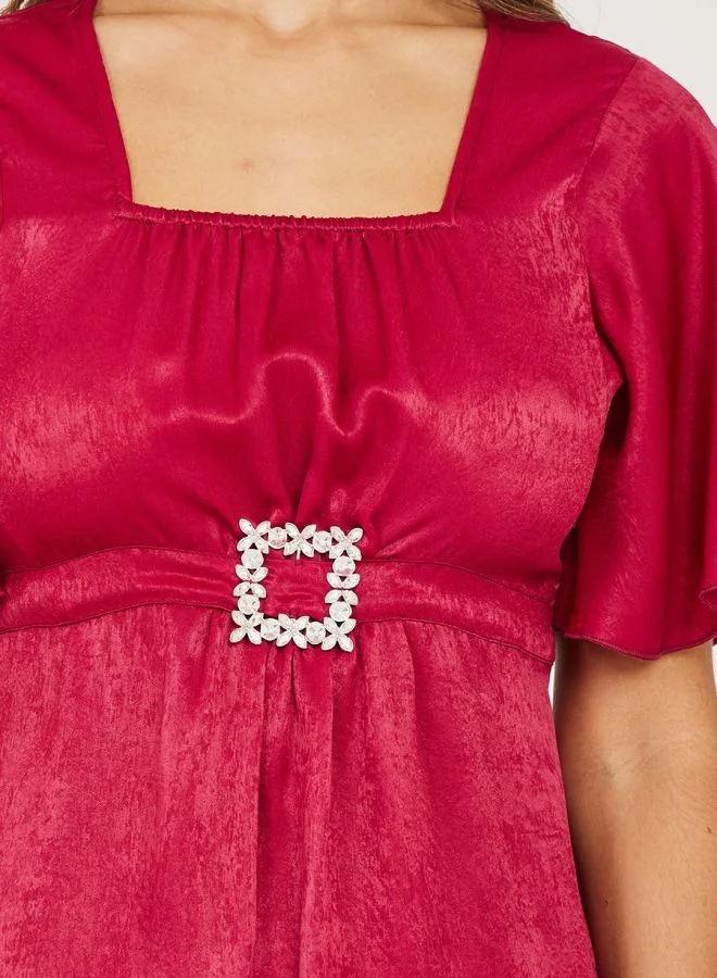 Styli Embellished Buckle A-Line Midi Dress