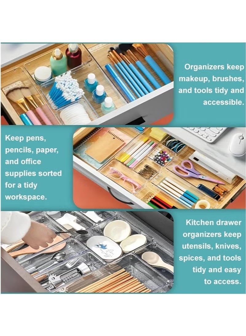 مجموعة منظم للأدراج من 8 قطع ، أربعة أحجام متعددة ، صناديق تخزين للمكياج، وأواني المطبخ والمكاتب - Image 5