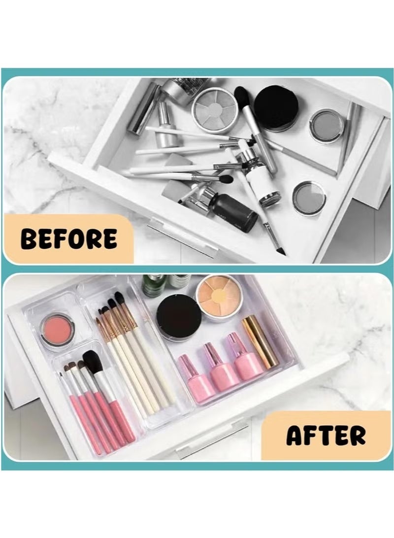 مجموعة منظم للأدراج من 8 قطع ، أربعة أحجام متعددة ، صناديق تخزين للمكياج، وأواني المطبخ والمكاتب - Image 3