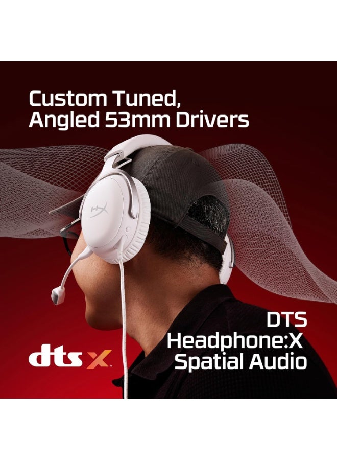 HyperX Cloud III – Wired Gaming Headset, PC, PS5, Xbox Series X|S, Angled 53mm Drivers, DTS, Memory Foam, Durable Frame, Ultra-Clear 10mm Mic, USB-C, USB-A, 3.5mm – White/BS7C1AA - Image 3