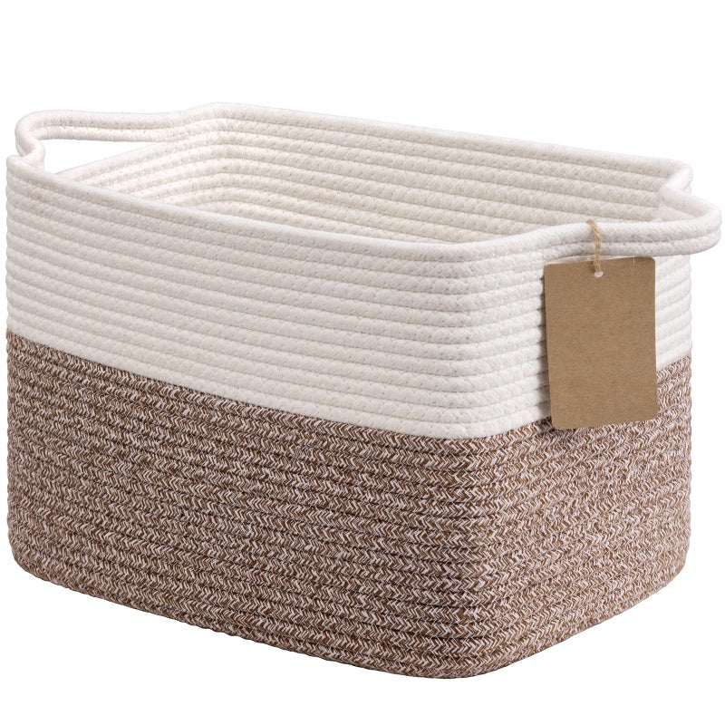 Goodpick Woven Storage Basket Cotton Rope Baskets for Toys Books Small Baby Laundry Baskets with Handles Rectangle Dog Toy Basket for Living Room 13 x 10 x 9 Inches - Image 2