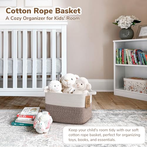 Goodpick Woven Storage Basket Cotton Rope Baskets for Toys Books Small Baby Laundry Baskets with Handles Rectangle Dog Toy Basket for Living Room 13 x 10 x 9 Inches - Image 3