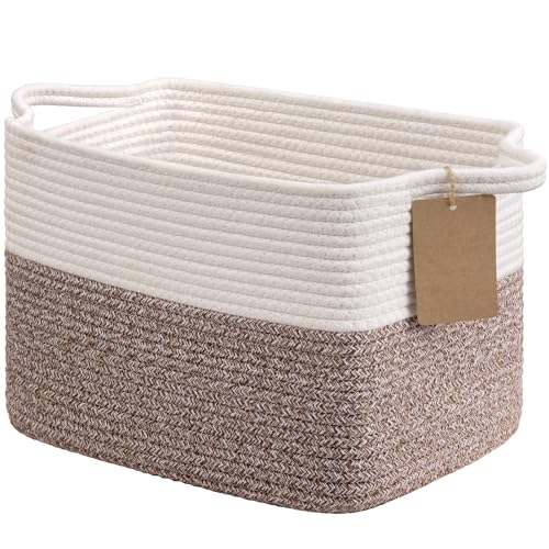 Goodpick Woven Storage Basket Cotton Rope Baskets for Toys Books Small Baby Laundry Baskets with Handles Rectangle Dog Toy Basket for Living Room 13 x 10 x 9 Inches - Image 1
