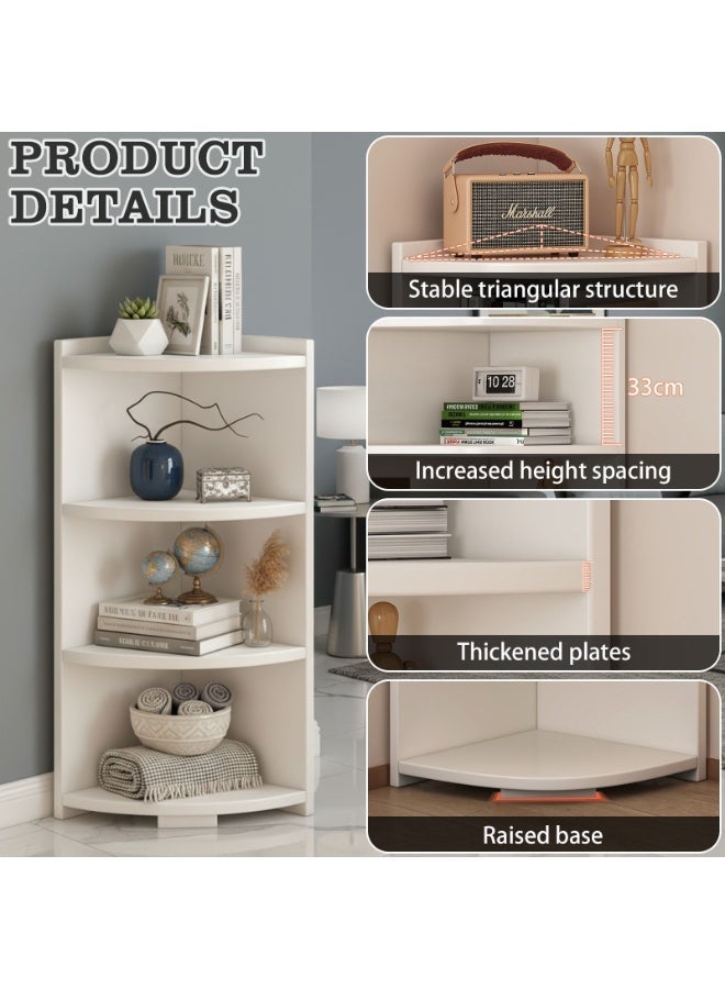 Sinyin 4 Tier Corner Shelf Bookcase, Modern Corner Storage Rack for Living Room, Bedroom and Bathroom, Space Saving Display Shelf Organizer for Books, Plants and Home Decor, White - Image 4
